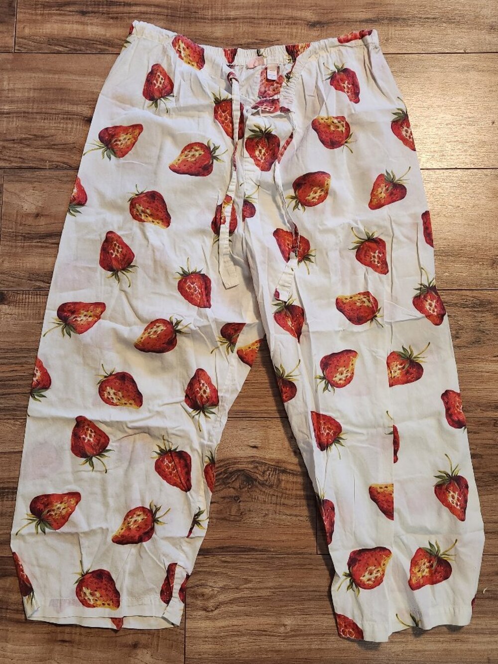 Victoria's Secret Large White Strawberries Pajama Pants Drawstring